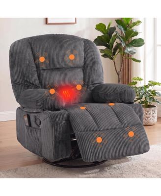 Oversized Corduroy Recliner Chair with Massage and Heat,360degree(s) Swivel Rocker recliner