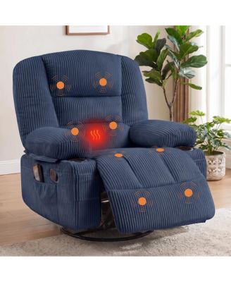 Oversized Corduroy Recliner Chair with Massage and Heat,360degree(s) Swivel Rocker recliner
