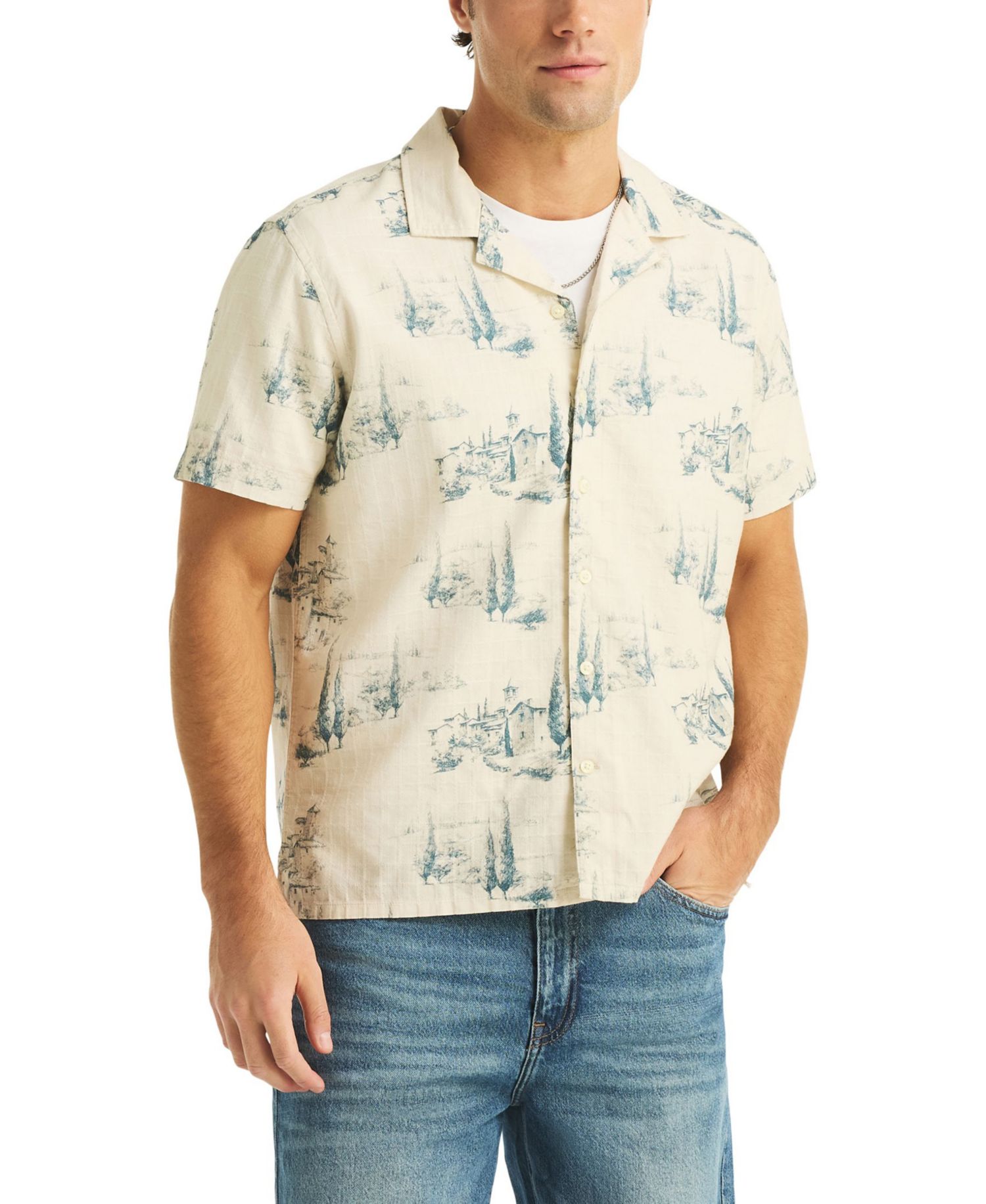 Men's Scenic Print Camp Collar Shirt