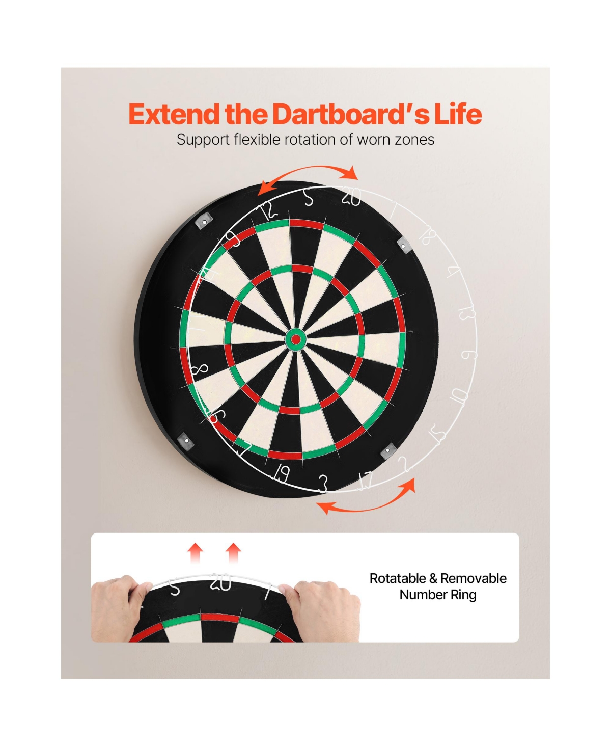 Sevorley Self-Healing Sisal Dartboard, 17.7 inch Professional Bristle Dartboard with Staple-Free Bullseye