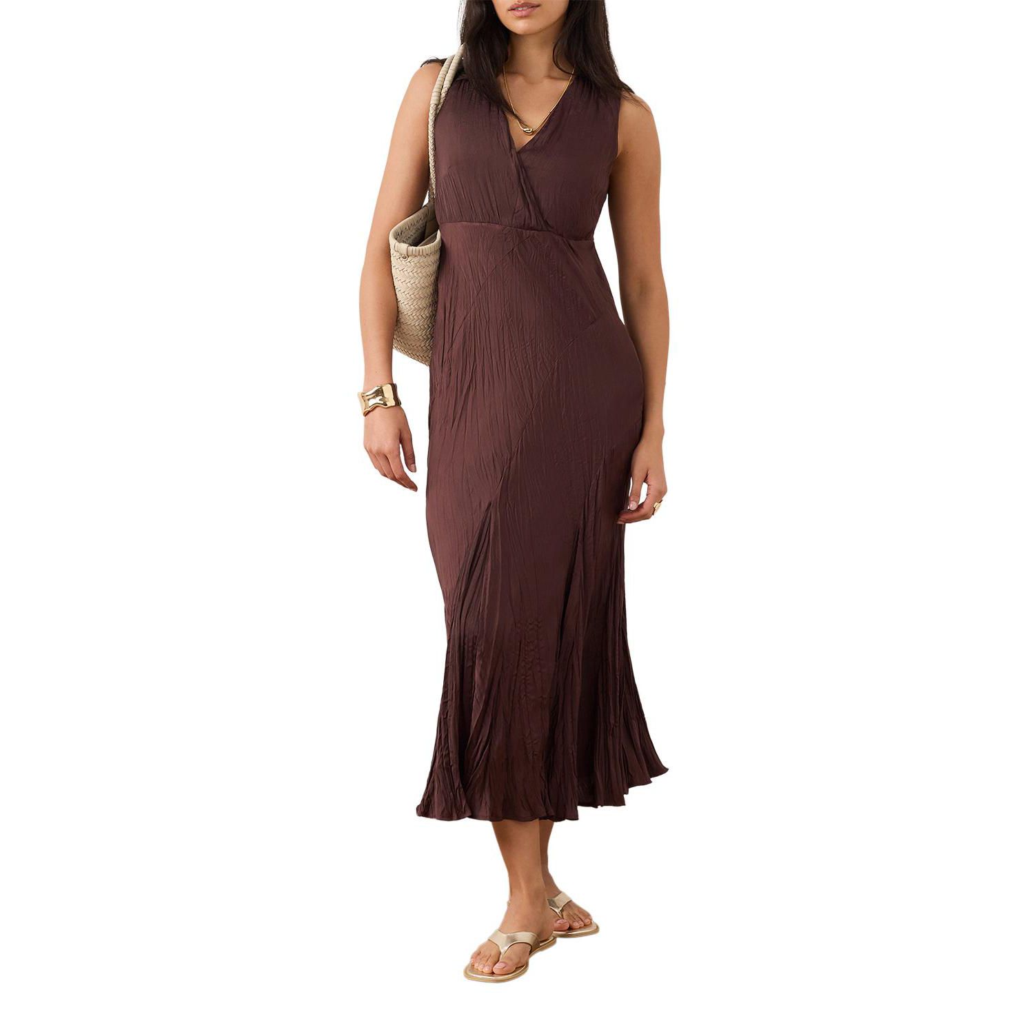 Women's Sleeveless V-Neck Crinkle Maxi Dress