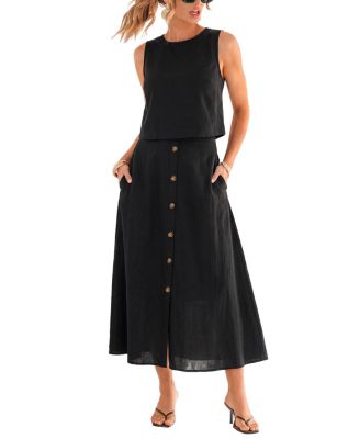 Women's Crew Neck Button Skirt Set