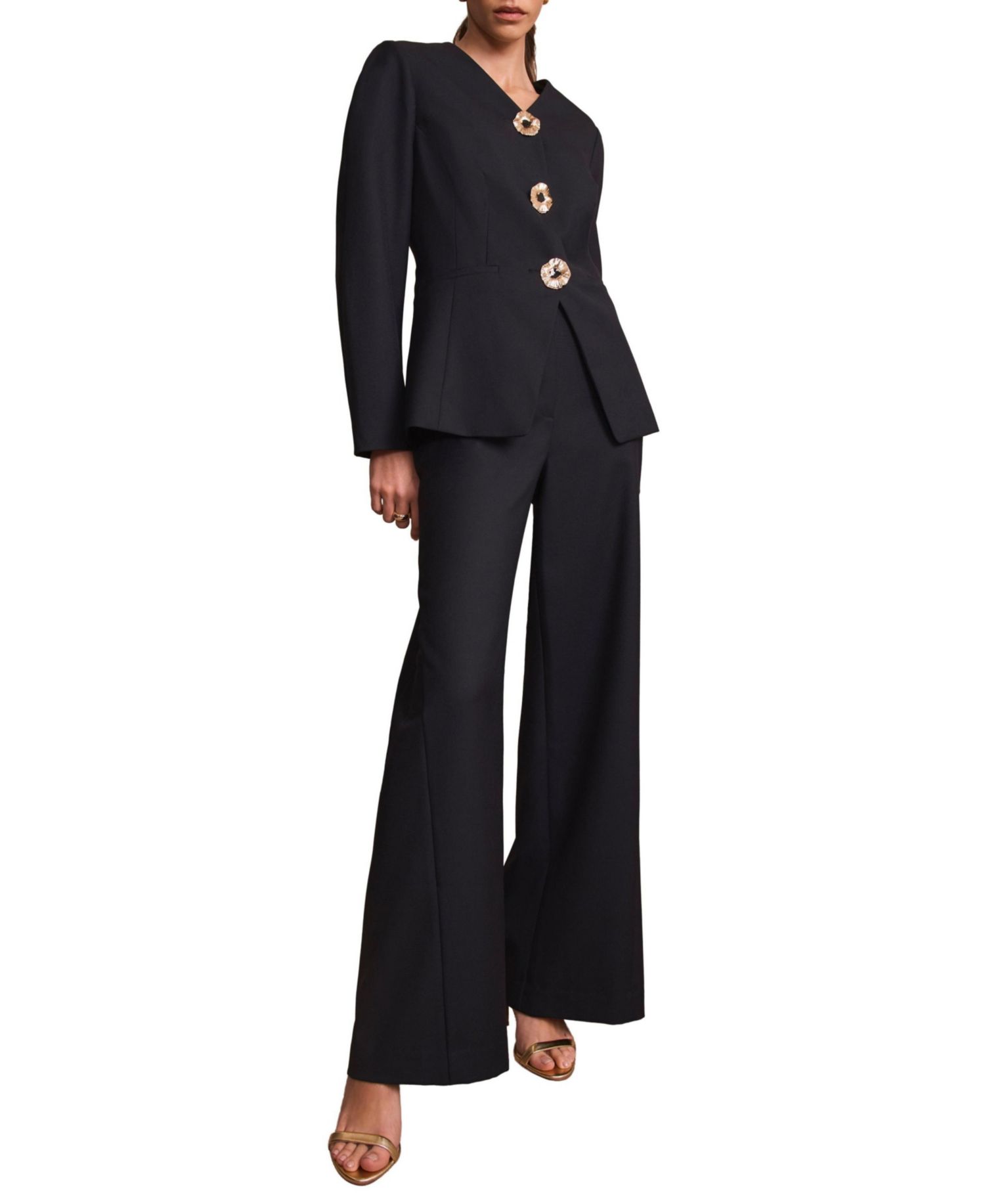 Women's Sculpted V-Neck Wool-Blend Lined Blazer
