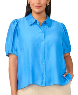 Plus Size Puff-Sleeve Work Blouse