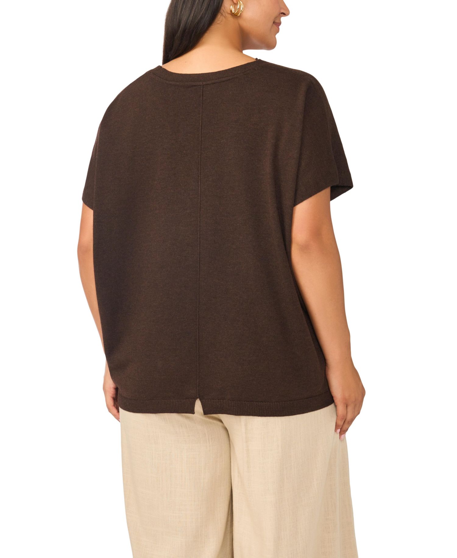Plus Size V-Neck Short-Sleeve Boxy Sweater