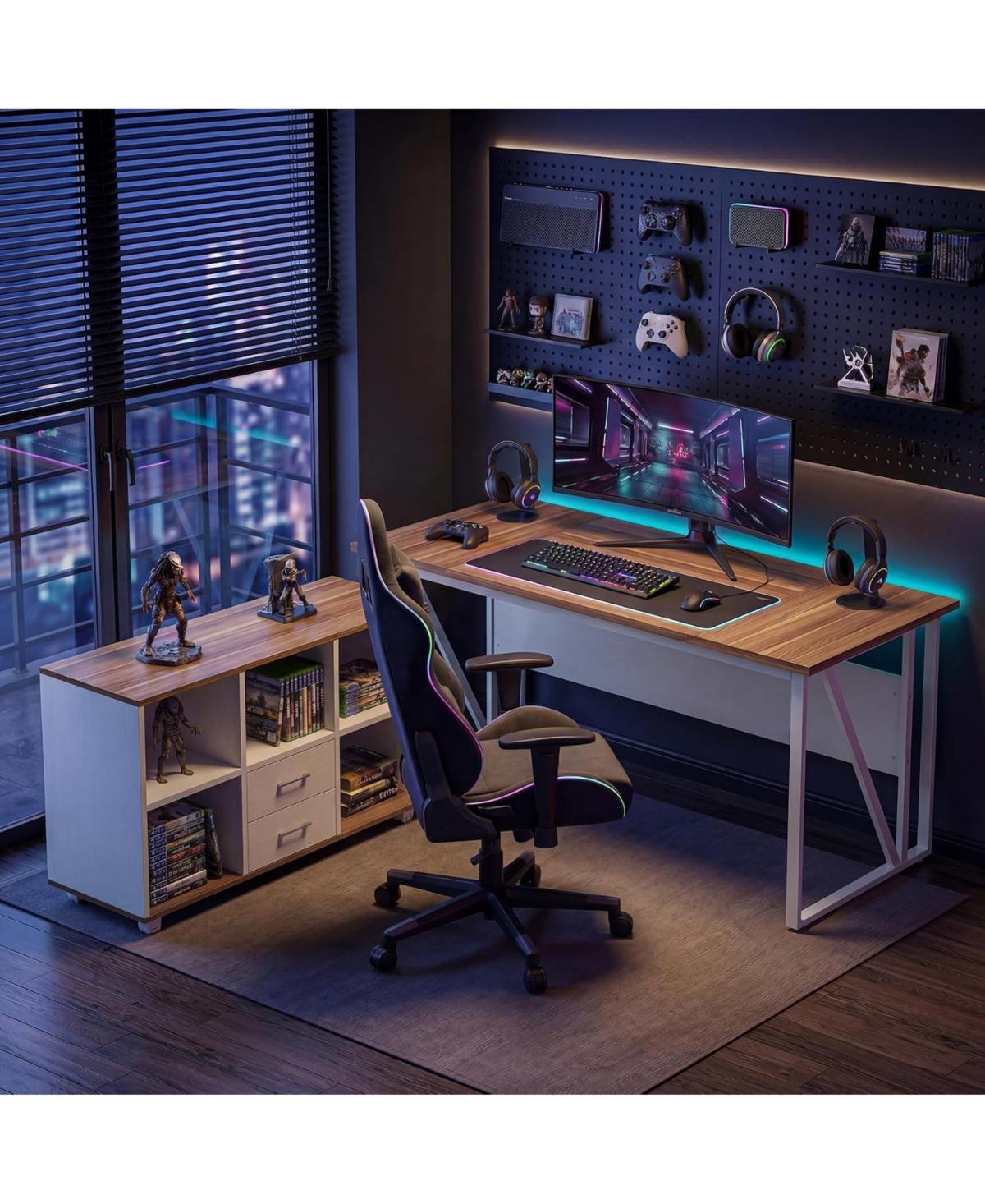 Tribesigns 63" L-Shaped Desk with Mobile File Cabinet