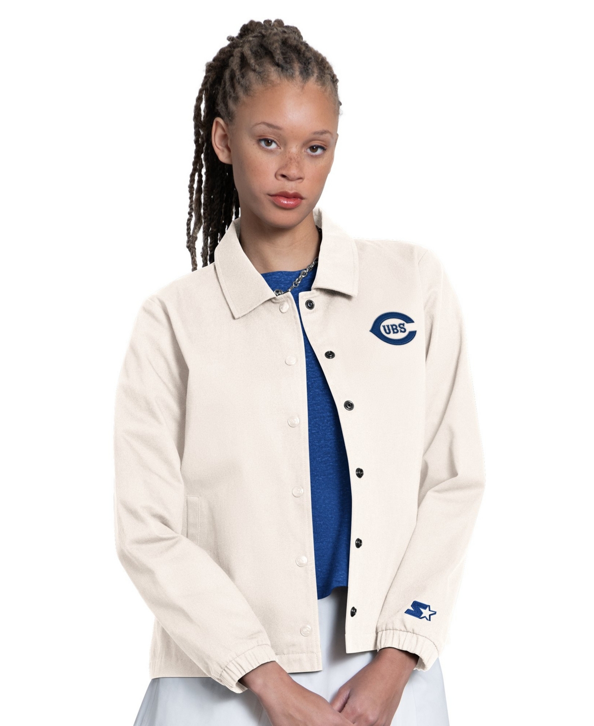 Starter Women's Chicago Cubs Cooperstown First Down Full-snap Long-sleeve Coaches Jacket In White