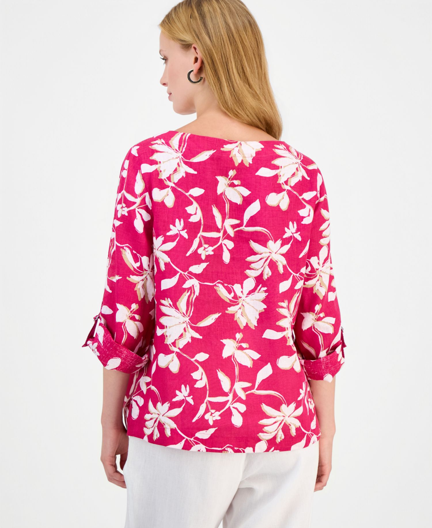 Petite 100% Linen Cuffed Top