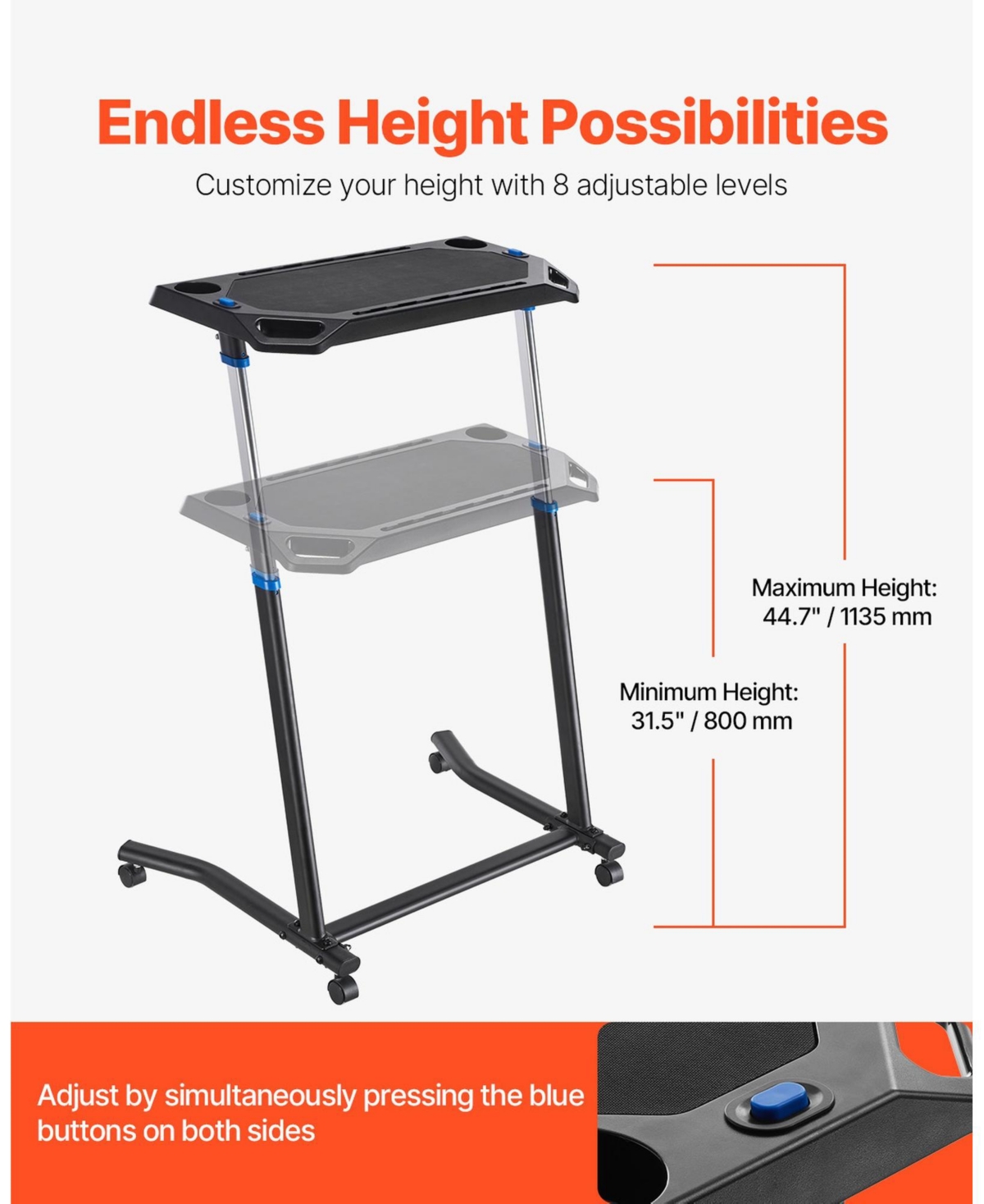 Sevorley Mobile Foldable Cycling Desk, 8-Level Height-Adjustable Bike and Treadmill Workstation with Wheels
