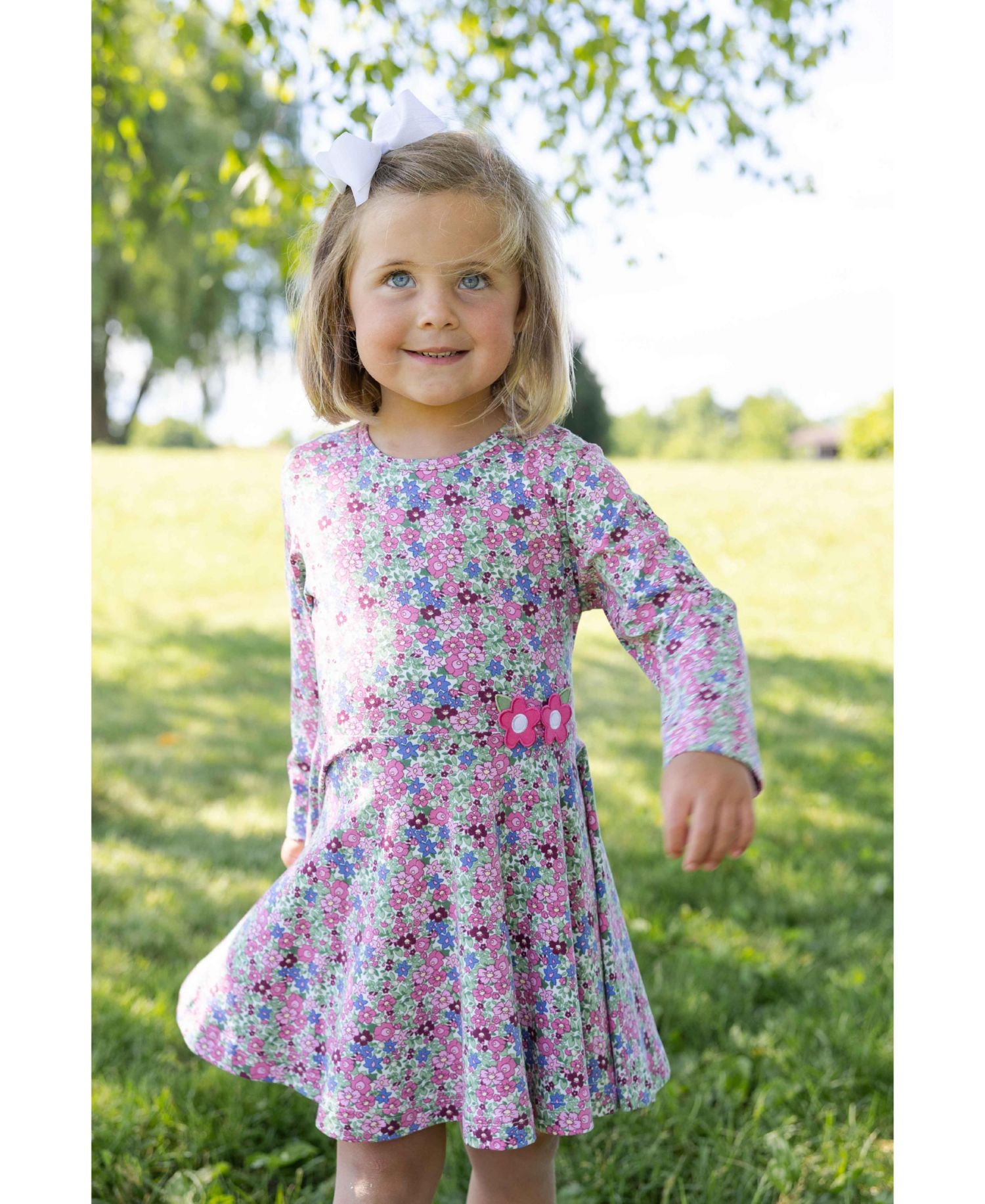 Little Girls ( 4-6X) Floral Knit Dress with Flowers