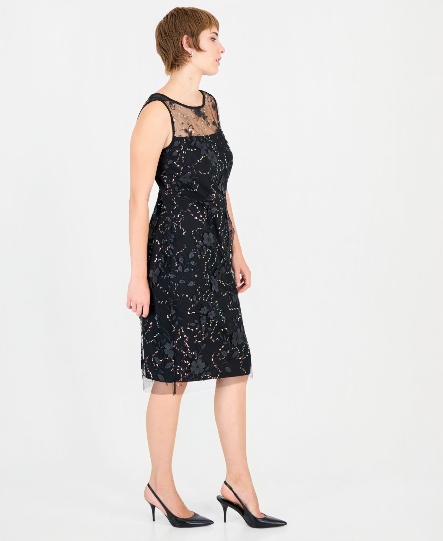Women's Floral-Print Sequin Boat-Neck Sheath Dress