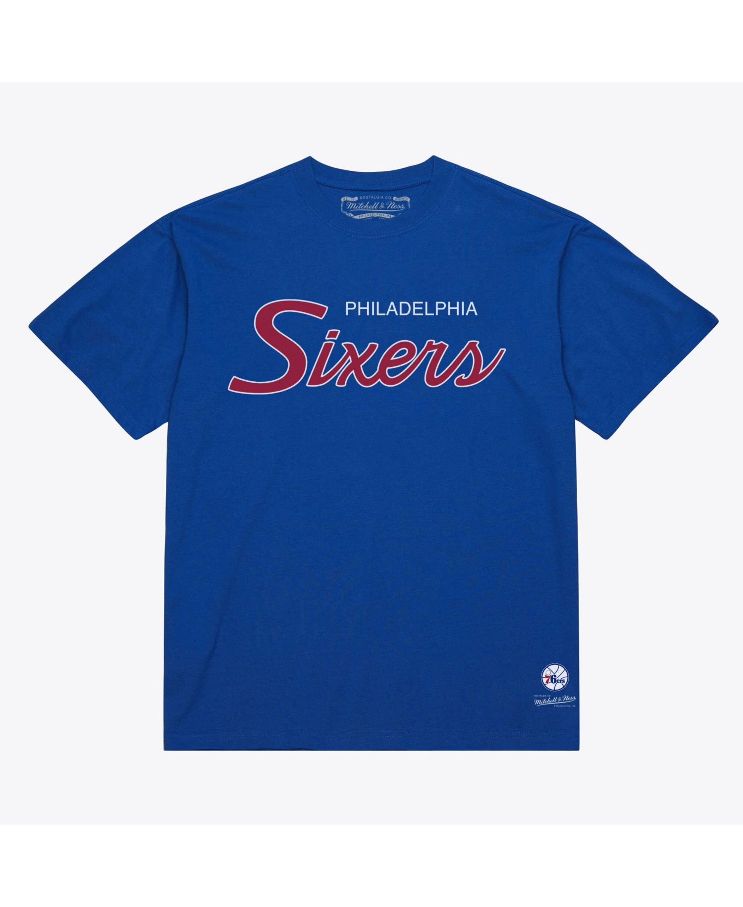 Men's Mitchell Ness Royal Philadelphia 76ers Vintage Wordmark T-Shirt