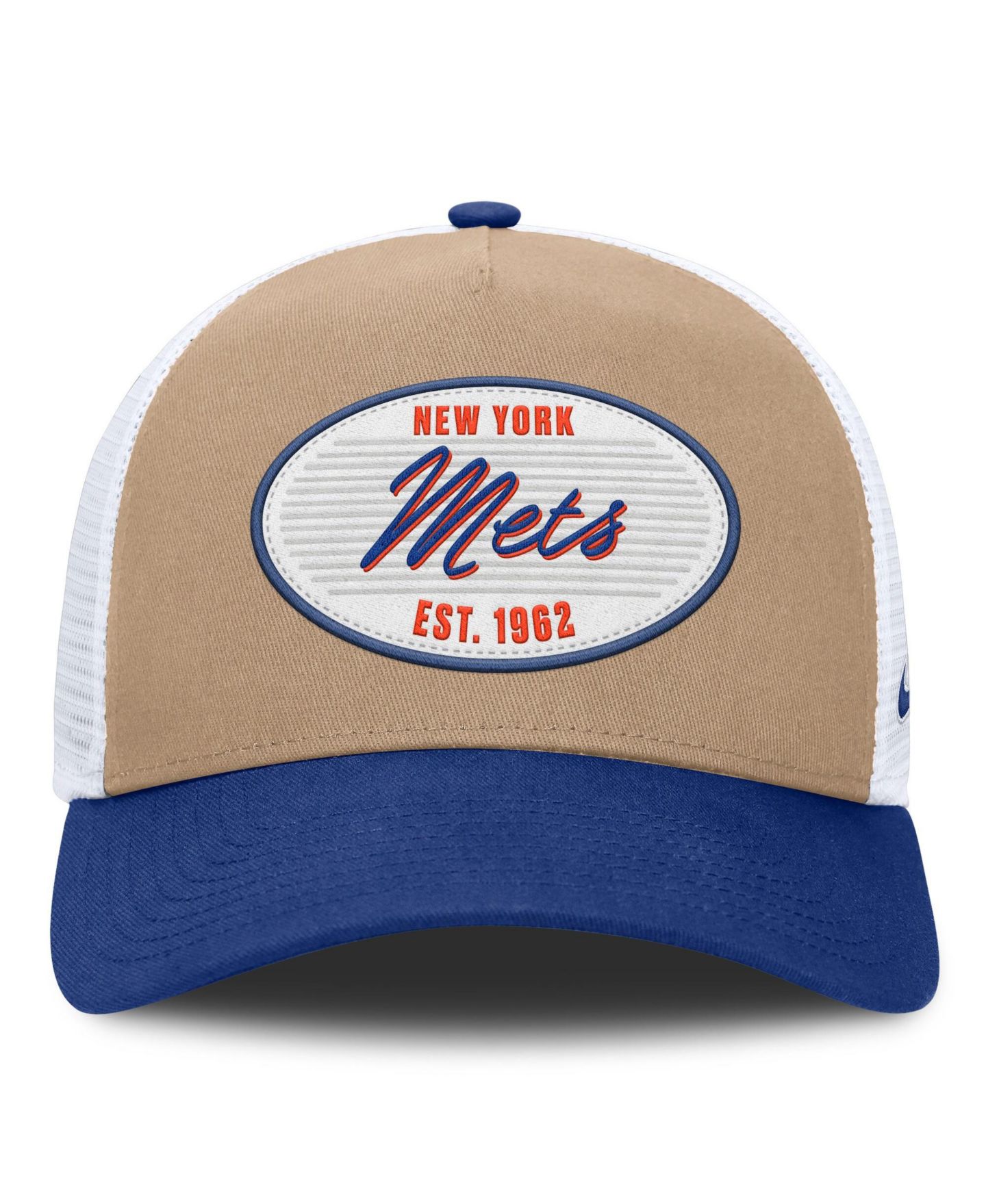 Мужская кепка Nike Khaki/Royal New York Mets Rise A-Frame Trucker Adjustable Hat — фото 2