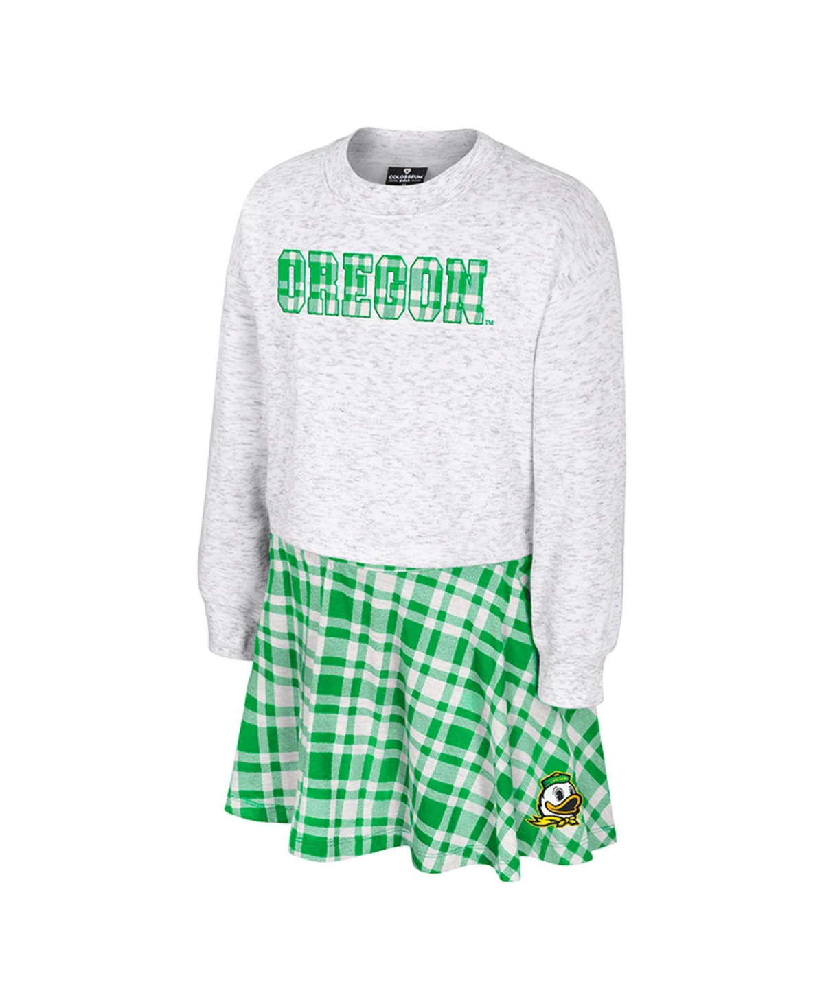 Colosseum Big Girls White Oregon Ducks Marceline Plaid Skirt and Top Set