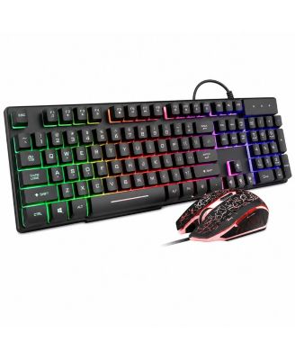 Wired Mechanical-Feel LED Backlit Keyboard and Mouse Combo for Windows PCs
