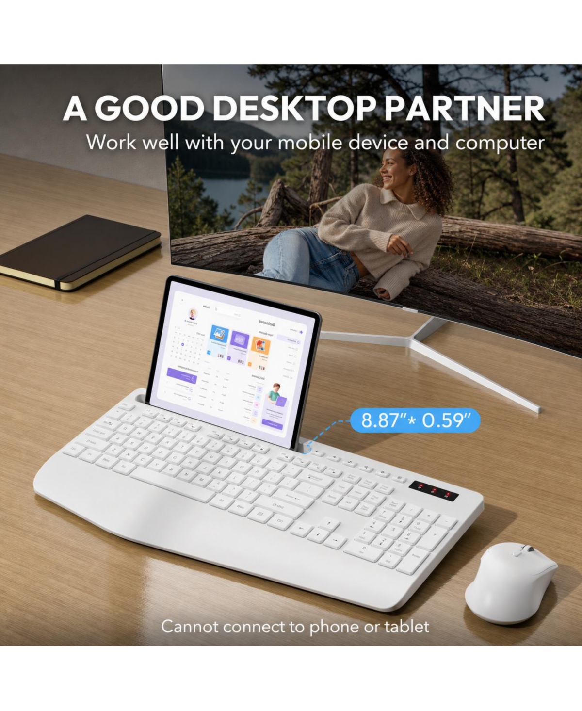 Lofree Wireless Ergonomic Keyboard and Mouse Combo, 3-Level Dpi, Compatible with Mobile Devices and Computers