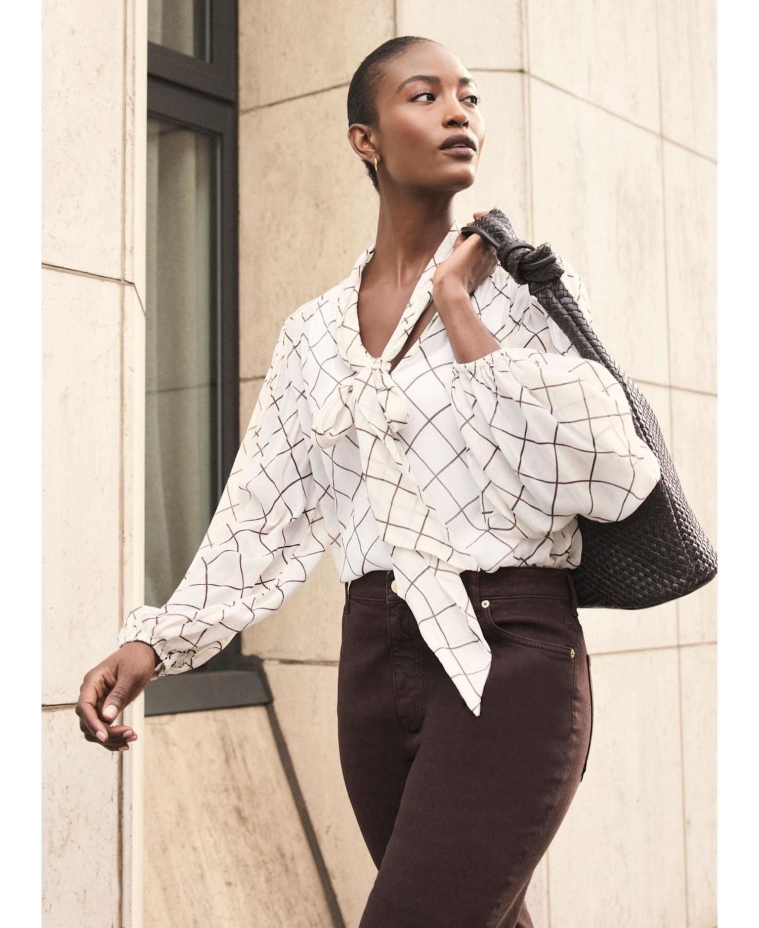 Women's Checked Bow Blouse