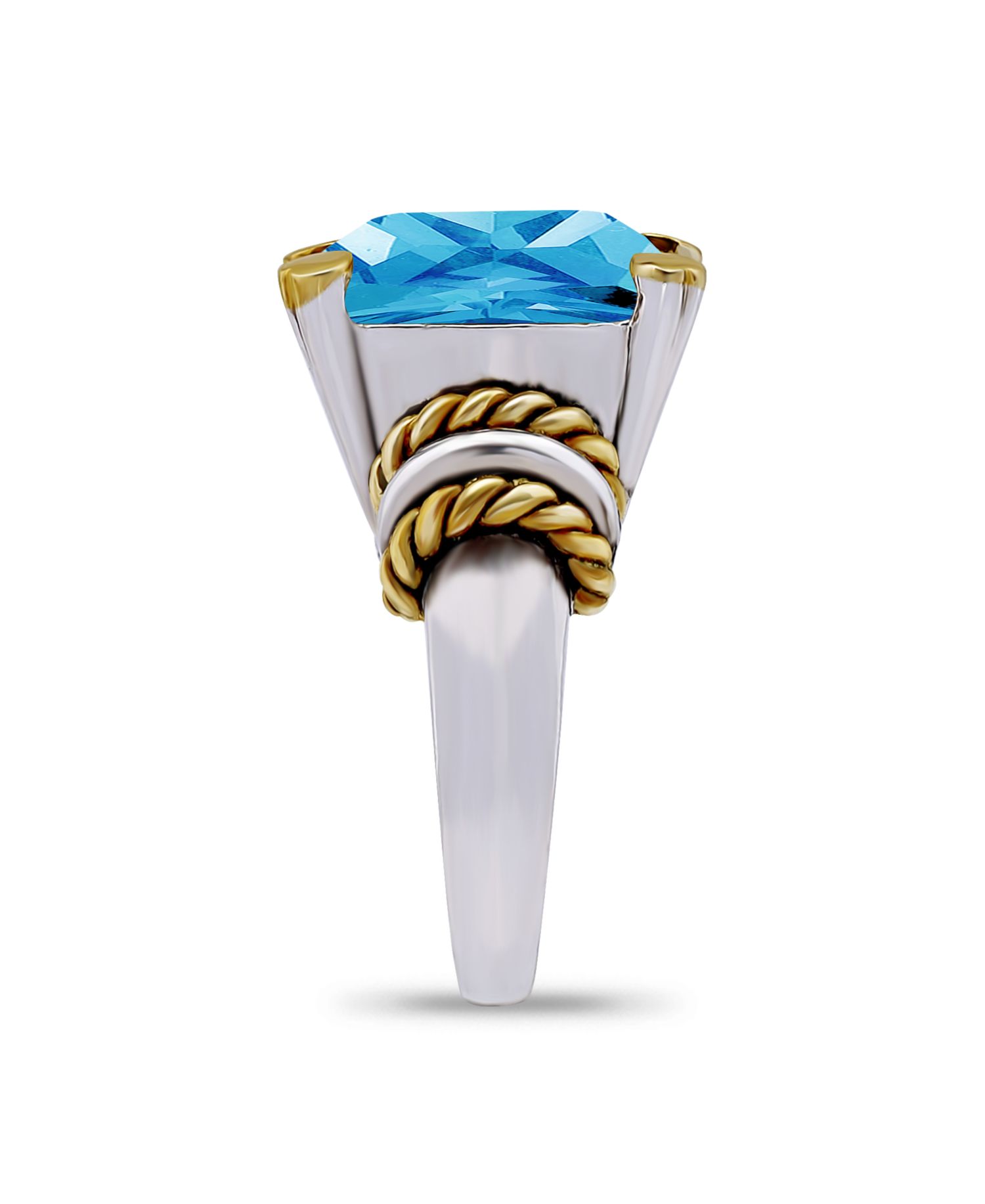 Two-Tone Oxidized Twist Accent Cushion Cut Cubic Zirconia Statement Ring