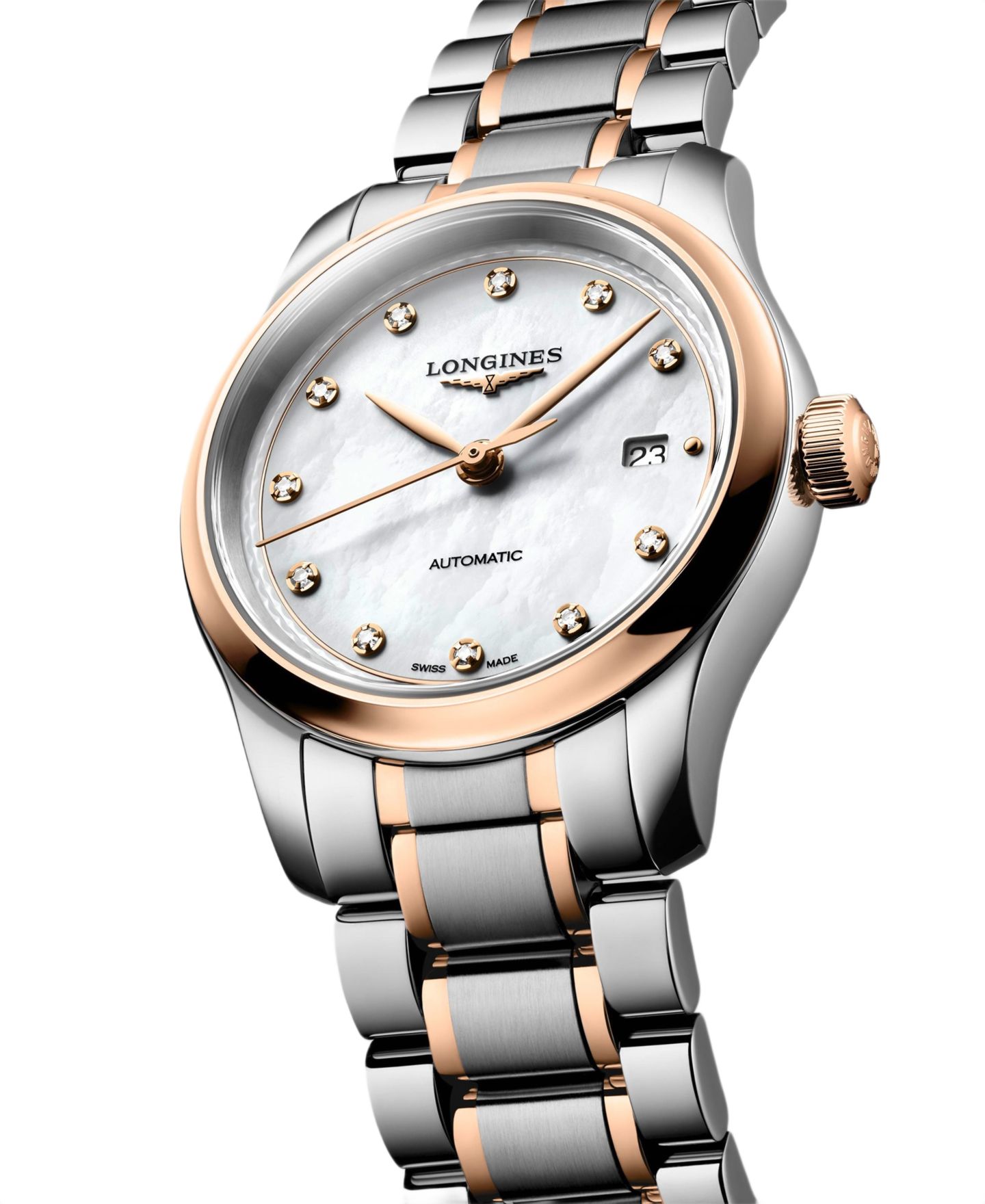 Женские часы Longines Master Collection 18k Rose Gold and Silver Stainless Steel Strap Watch 30mm — фото 2