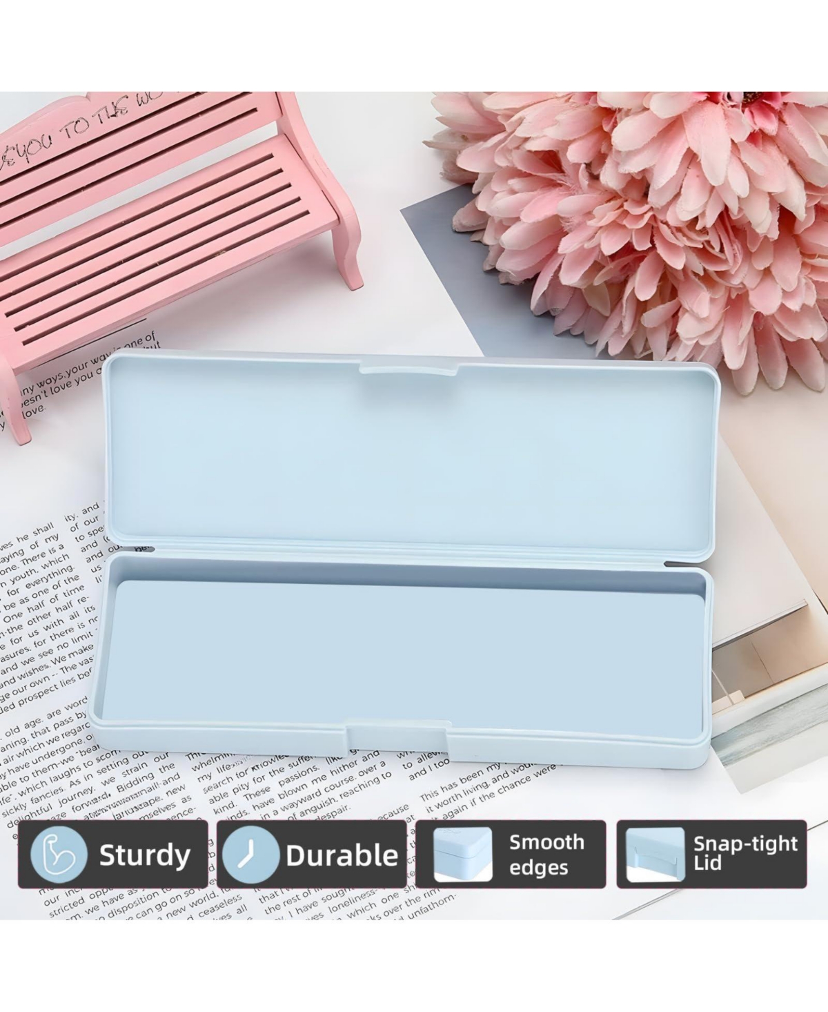 Danrong Pencil Box Hard Case Snap Tight Lid Stackable Plastic Large Capacity School Office Storage Organizer