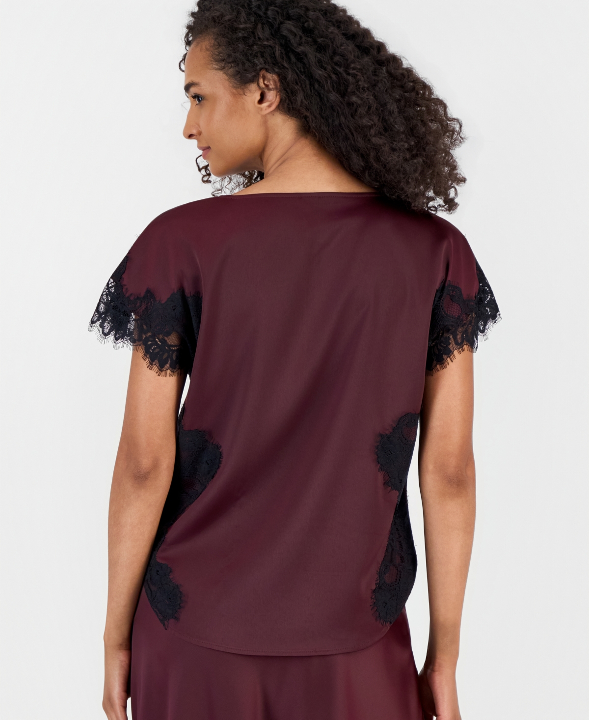 Anne Klein Women's Short-Sleeve Lace-Trim Satin Top