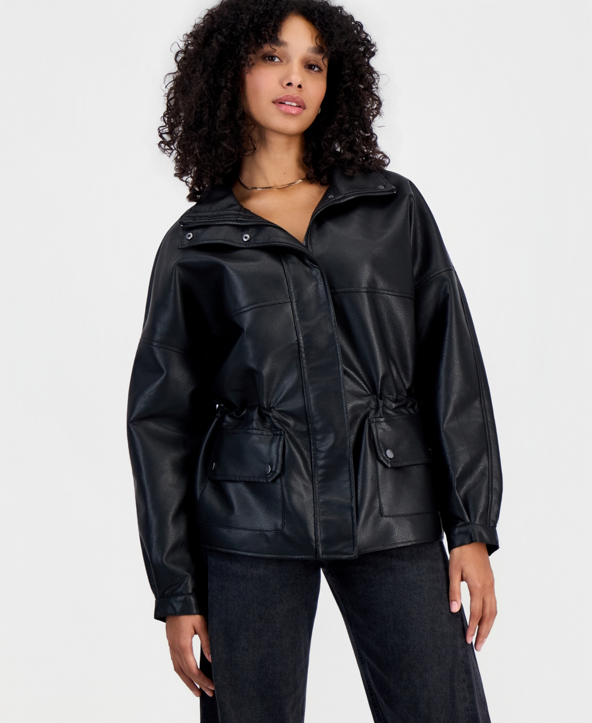 Bar Iii Women's Peplum Oversized Funnel-Neck Faux Leather Jacket, Macy's Exclusive