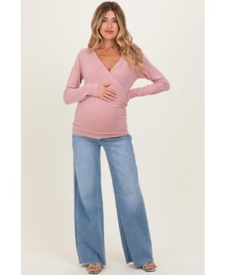 Women's Mauve Brushed Knit Wrap Front Top