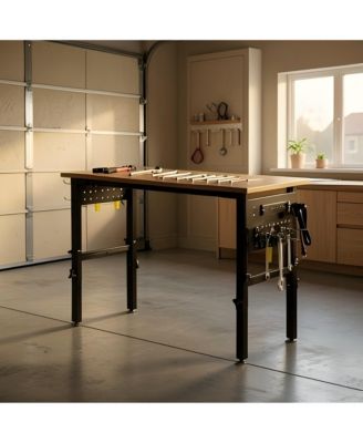 48 x 20 in Electric Height Adjustable Standing Desk with Side Pegboard, Home Office Computer Workstation with Open Shelf, Walnut
