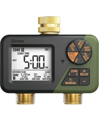 Brass 2-Zone Programmable Sprinkler Timer with Large Display, Rain Delay and Manual Watering