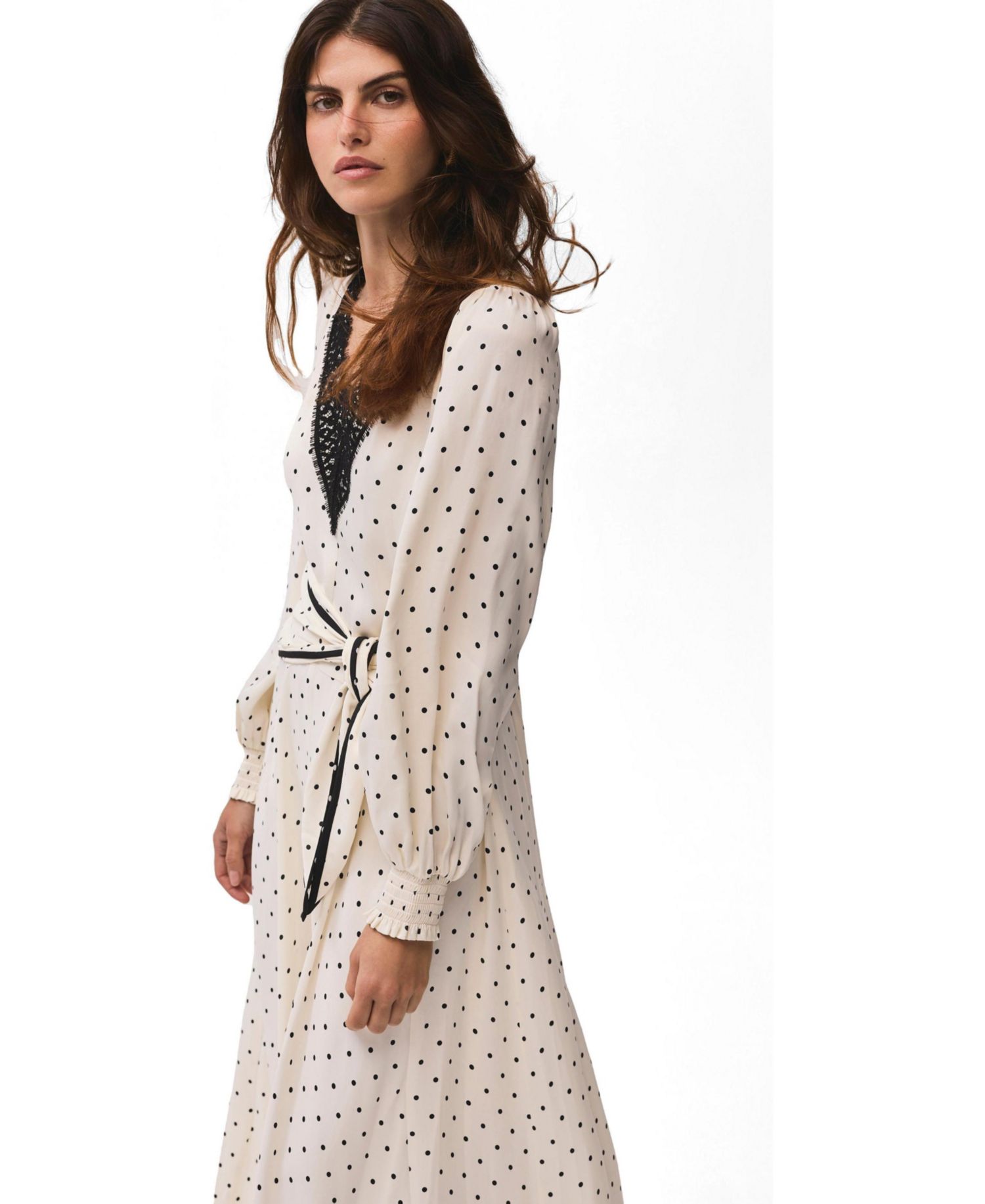 Women's Polka Dot V-Neck Long-Sleeve Wrap Maxi Dress