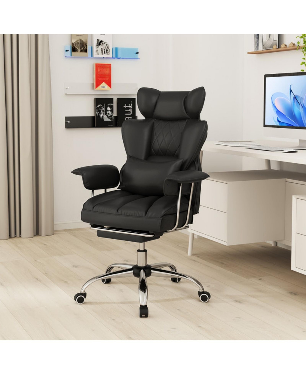 Sugift Big and Tall Executive Office Chair with Footrest and Lumbar Pillow