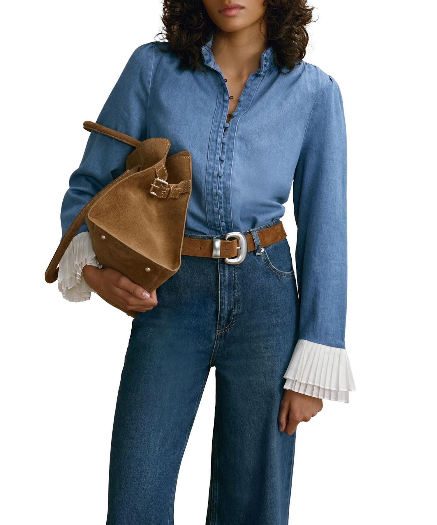 Women's Denim Contrast Cuff Blouse