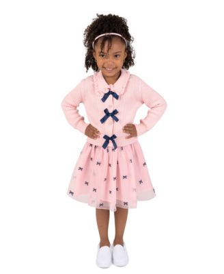 Girls' 2T-6X Embroidered Bow Cardigan and Tulle Dress, 2-Piece Set