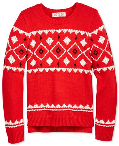 Pink Republic Fair Isle Knit High-Low Sweater, Big Girls (7-16)