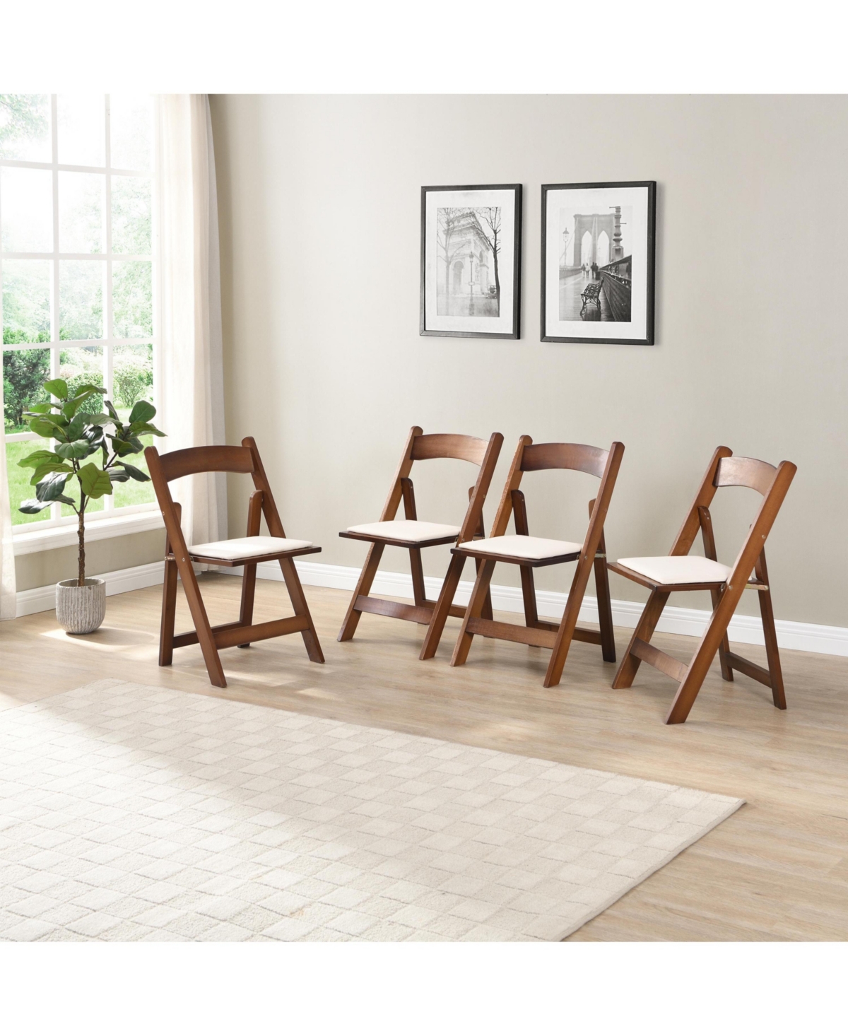 Flynama Set of 4 Solid Wood Folding Dining Chairs with Pu Leather Cushions, Walnut Finish, No Assembly