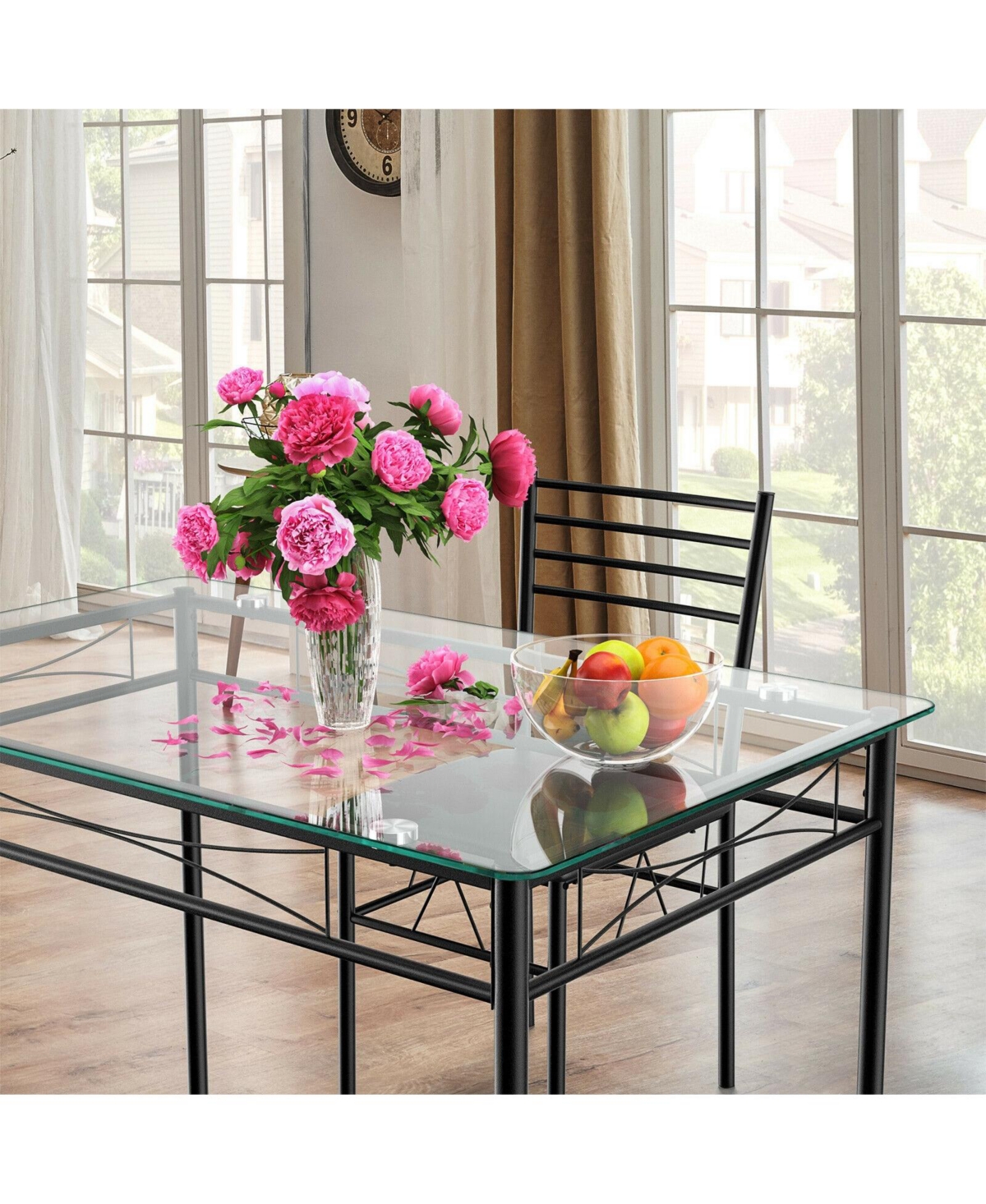 Mecale 5-Piece Dining Set with Glass Table and 4 Upholstered Chairs