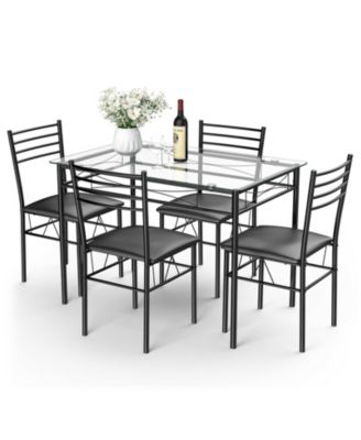 5-Piece Dining Set with Glass Table and 4 Upholstered Chairs