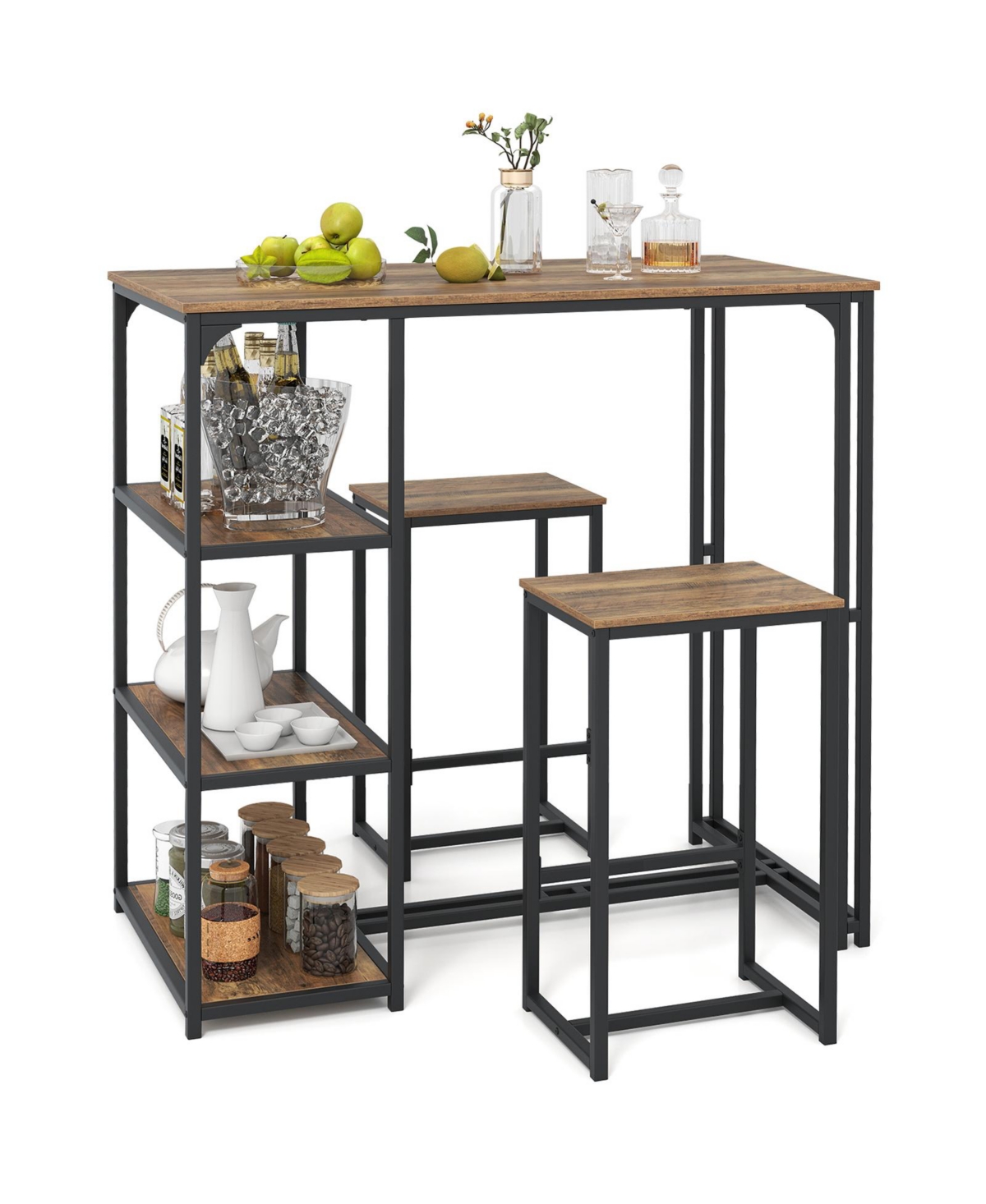 Mecale 3-Piece Bar-Height Dining Set with 2 Stools and Shelves