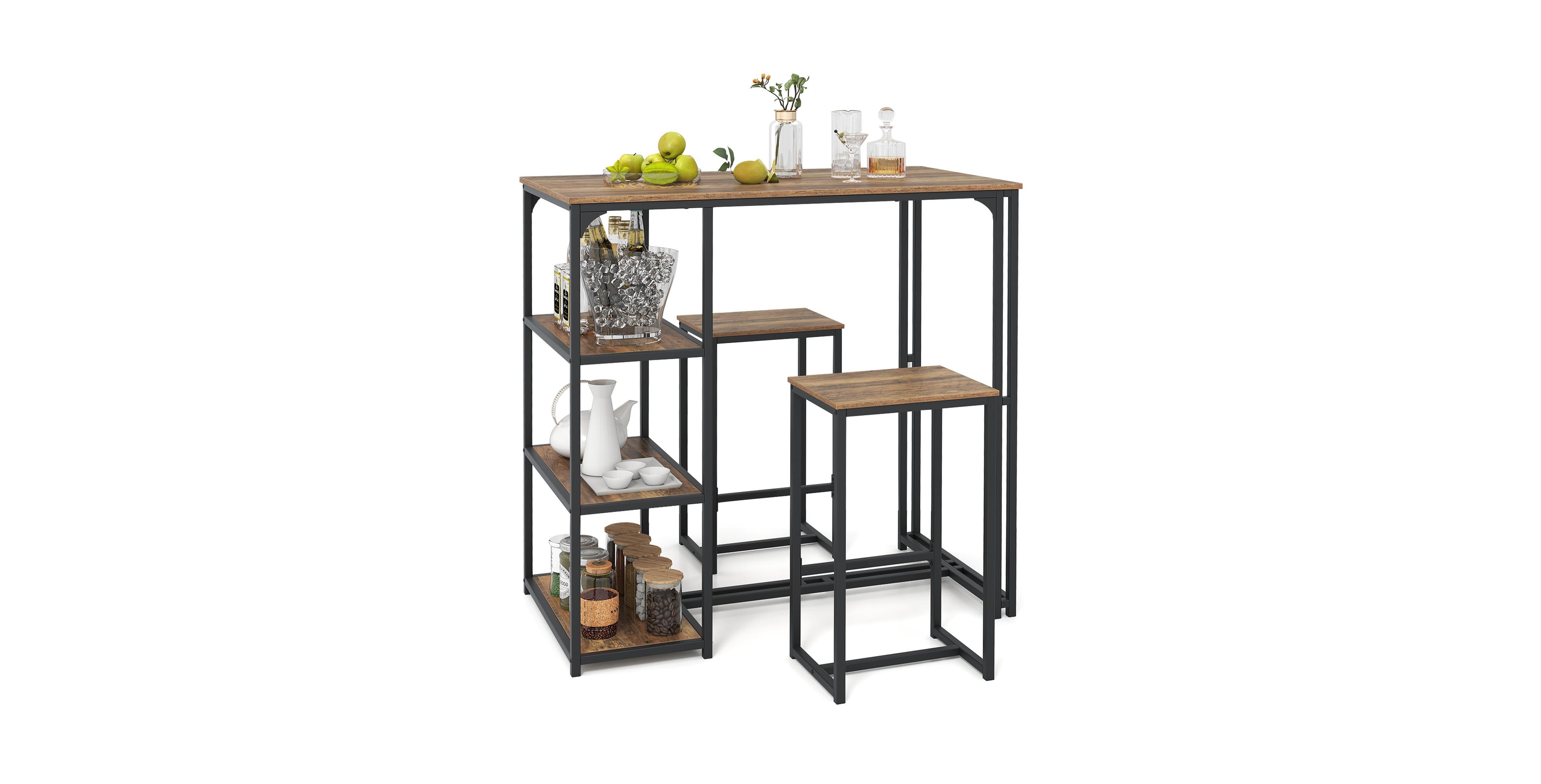 Mecale 3-Piece Bar-Height Dining Set with 2 Stools and Shelves