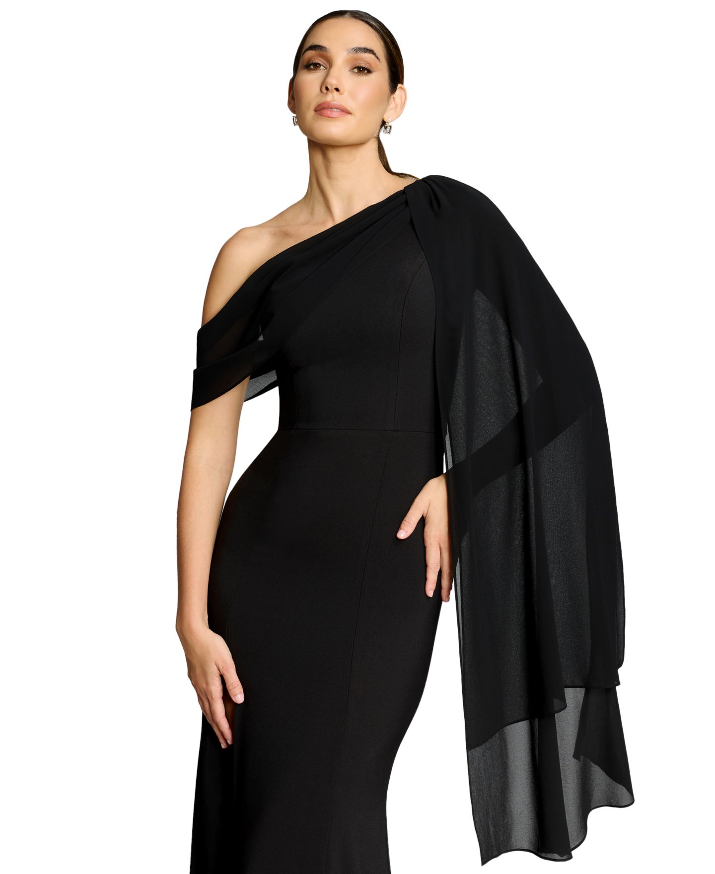 Женское платье Dress the Population One-Shoulder High-Slit A-Line Gown, цвет: Чёрный — фото 5