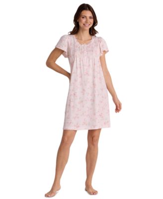 Women's Cotton-Blend Short-Sleeve Floral-Print Nightgown