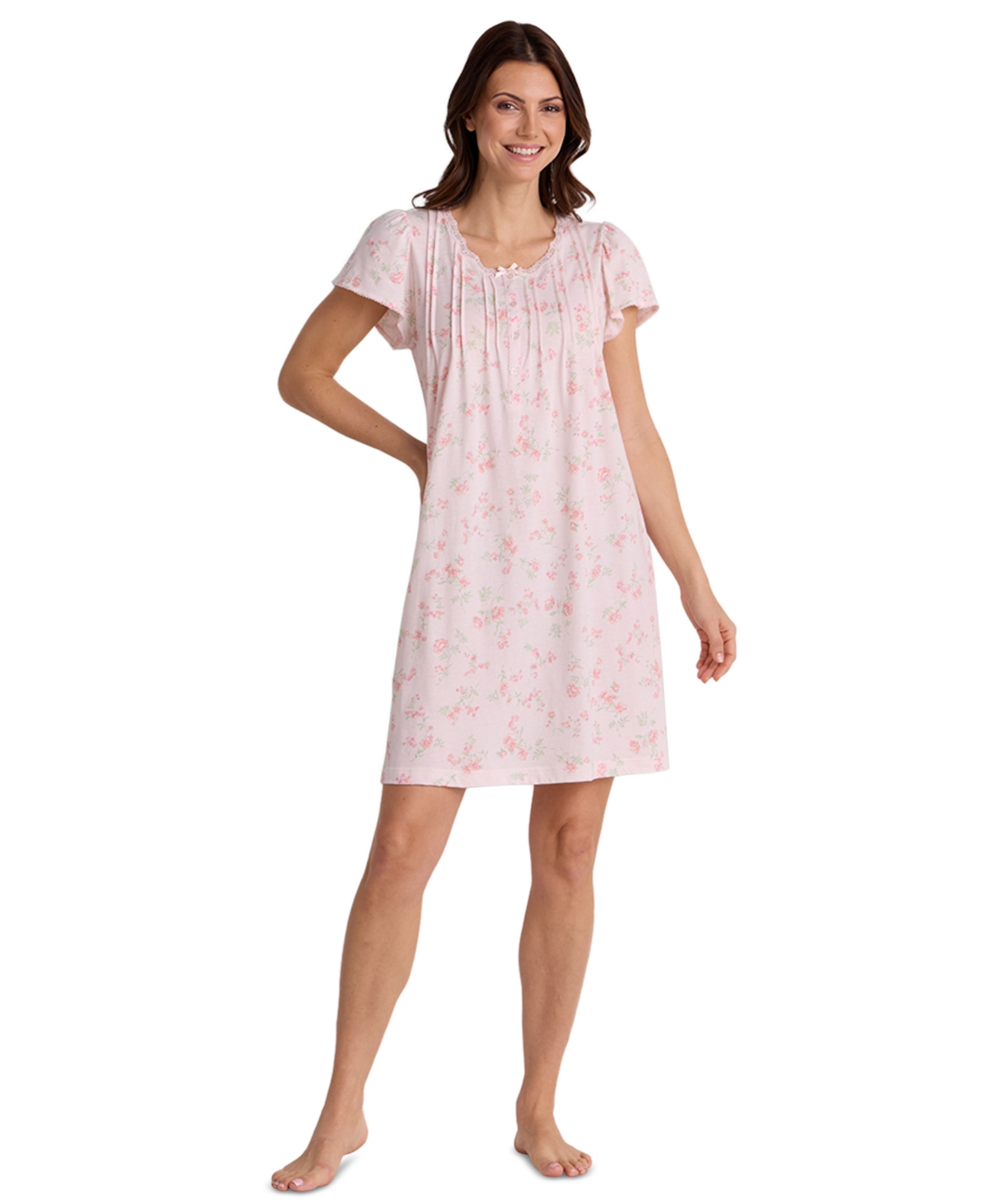 Miss Elaine Women's Cotton-Blend Short-Sleeve Floral-Print Nightgown - 863 Small
