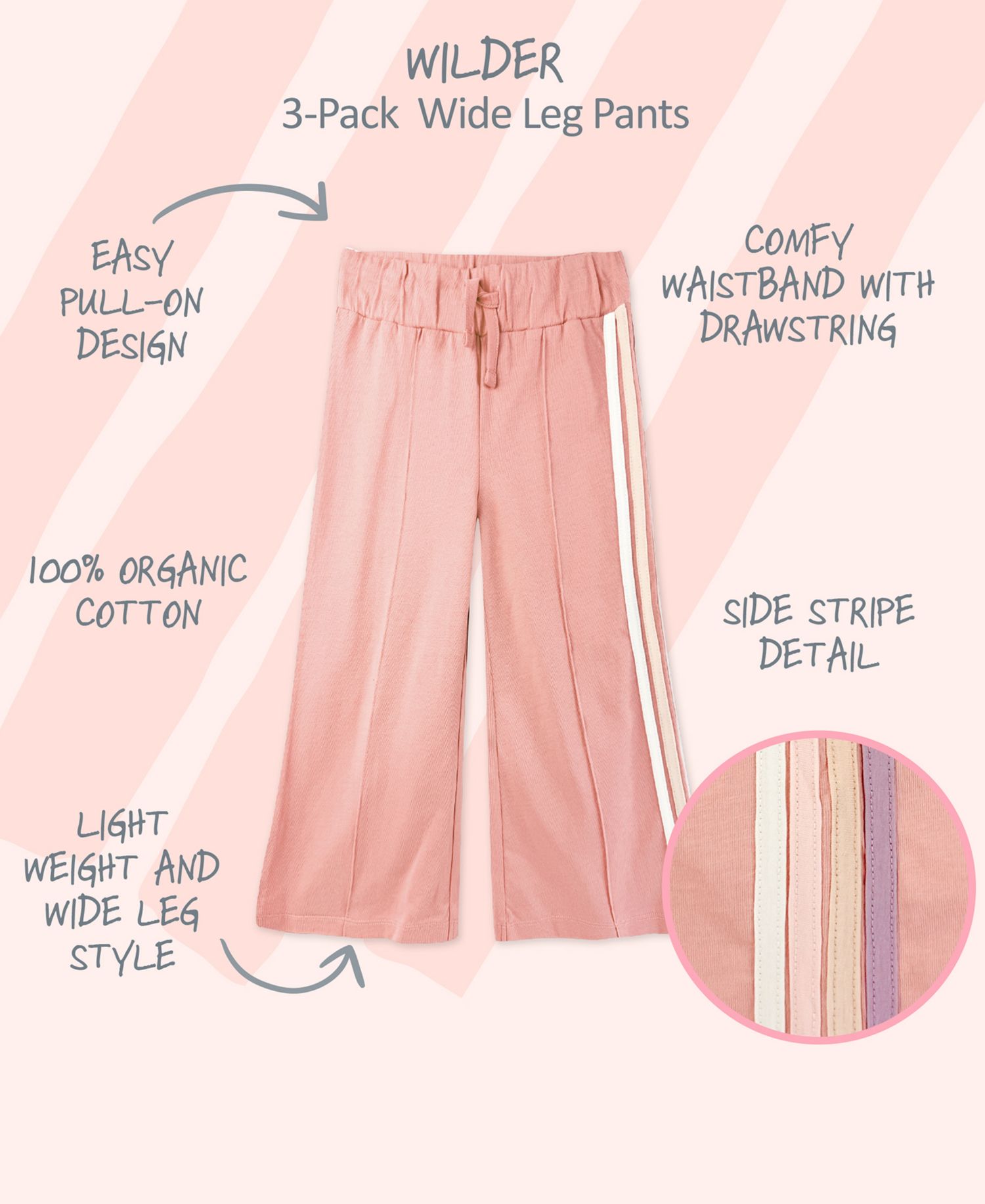 Baby Girls' Wilder Wide-Leg Sweatpants, 3-Pack