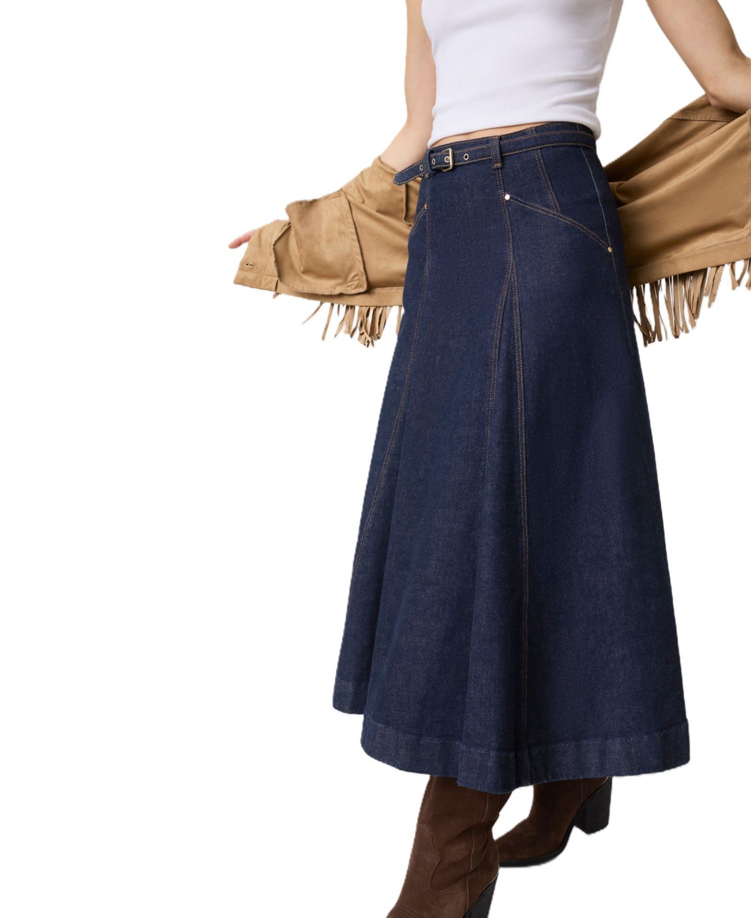 Women's Rayne High-Waisted A-Line Midi Denim Skirt
