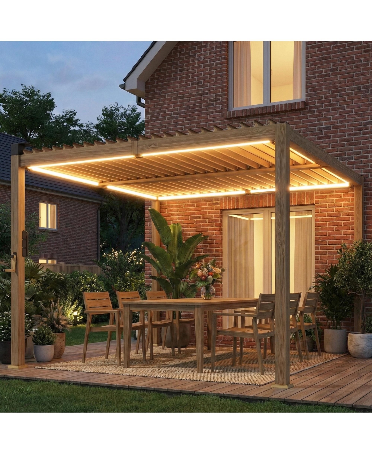 Outsunny 10' x 10' Outdoor Louve Pergola with Solar lights