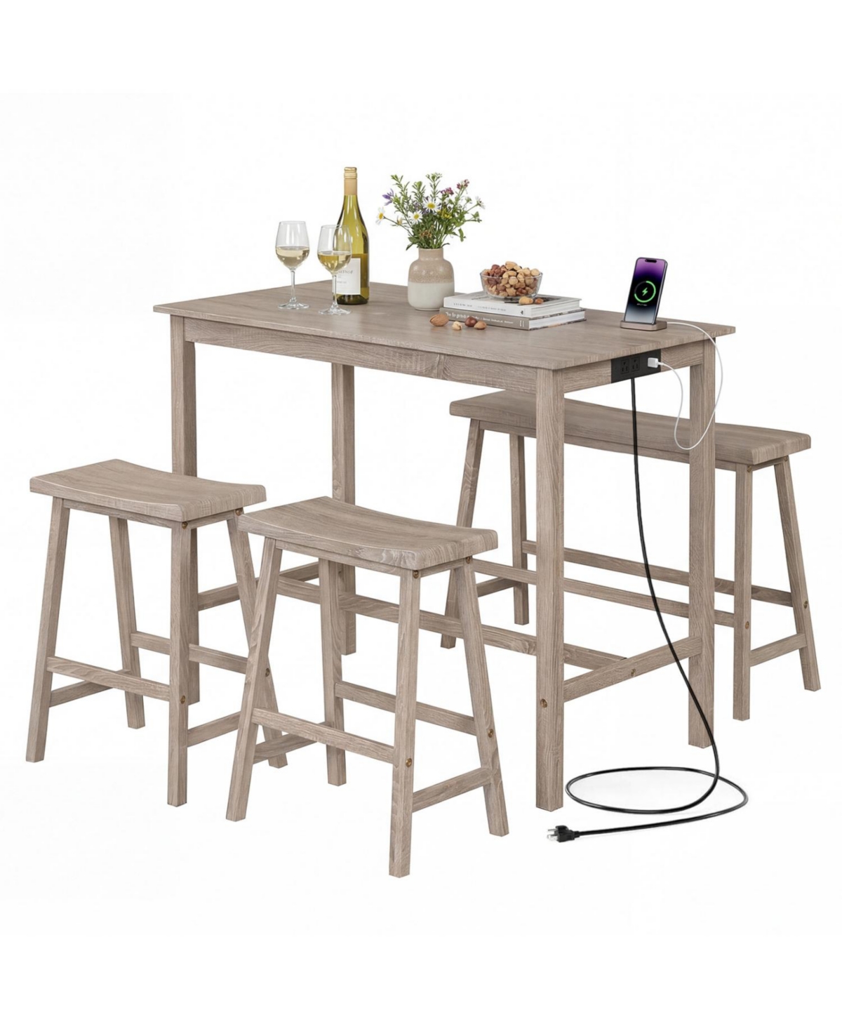 Mecale 4-Piece Counter-Height Dining Set with Bench and Outlet