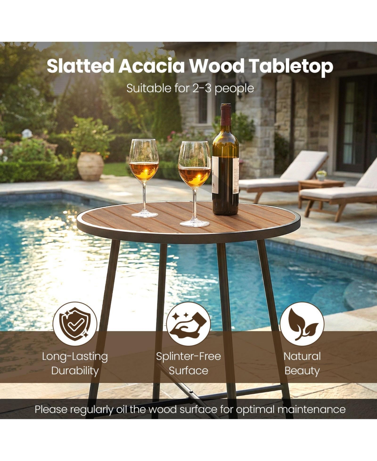 Mecale 41-Inch Round Acacia Wood Outdoor Bar Table