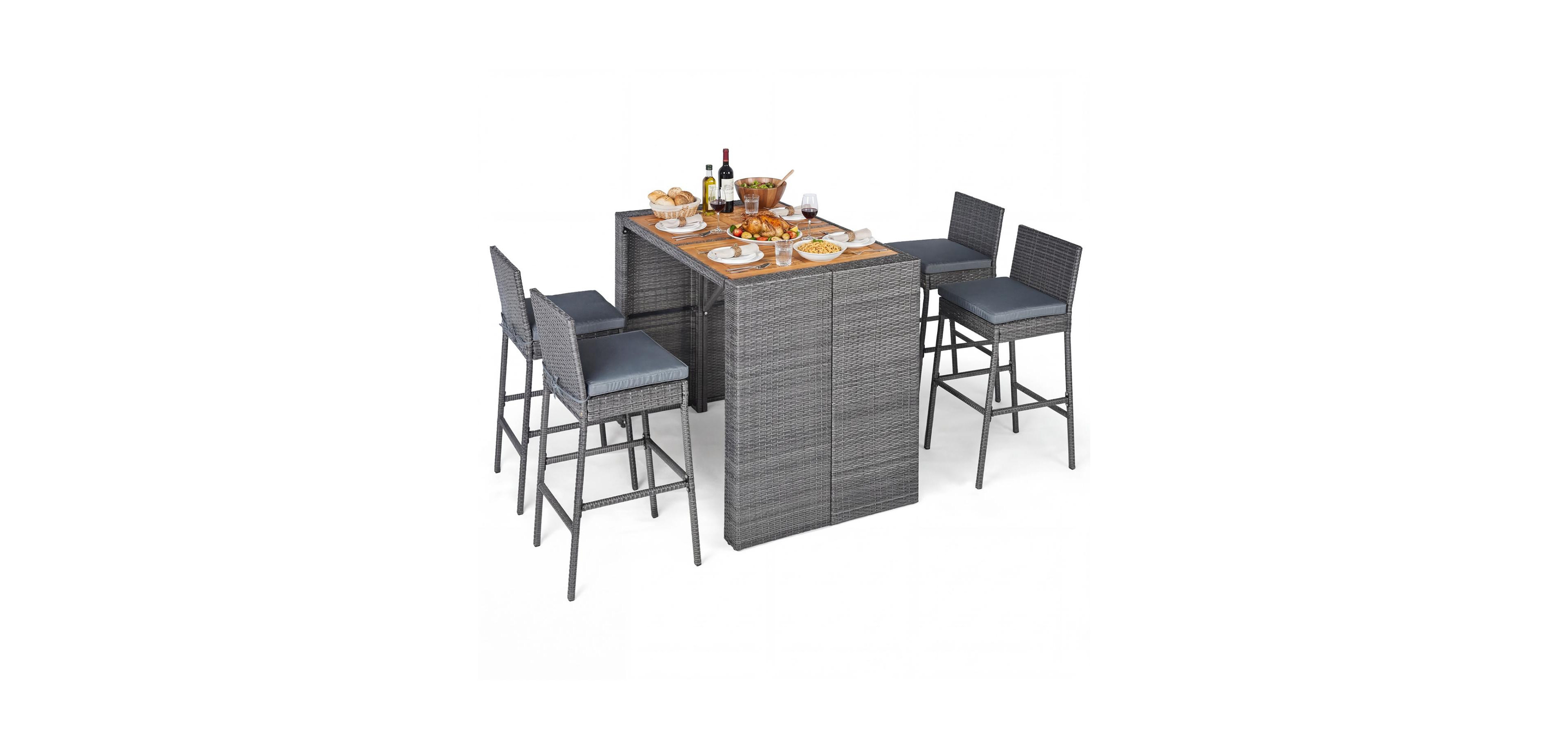 Mecale 5-Piece Patio Bar-Height Set with Acacia Table and 4 Stools