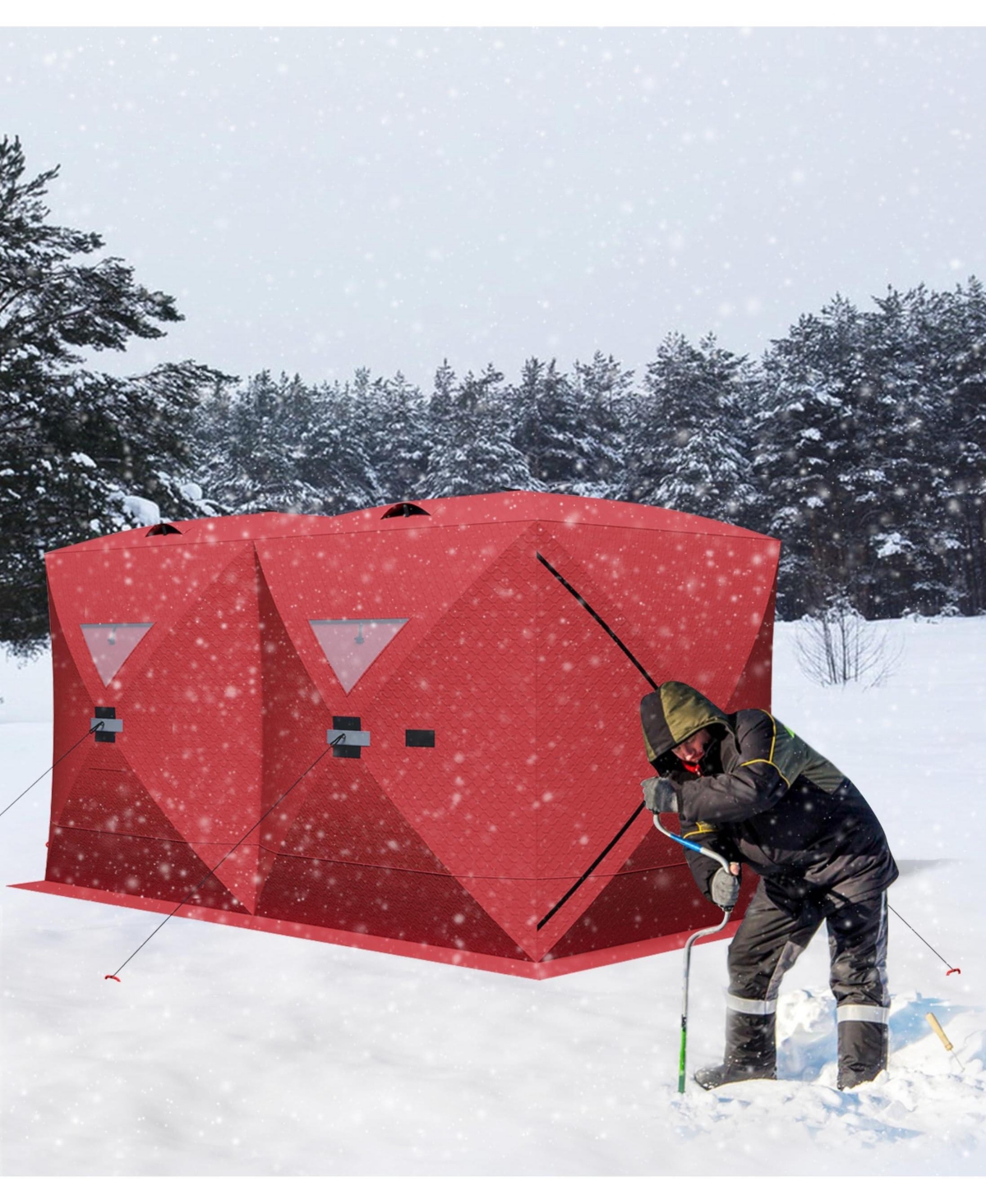 homfan Portable Pop Up Ice Fishing Shelter 70"x70"x79"/140"x70"x79" Insulated Hub Tent, Waterproof Oxford, 2-8 Persons