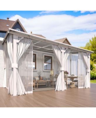 14' x 10'Wall Mounted Hardtop Gazebo Lean to Metal Pergola with Curtains Netting Patio